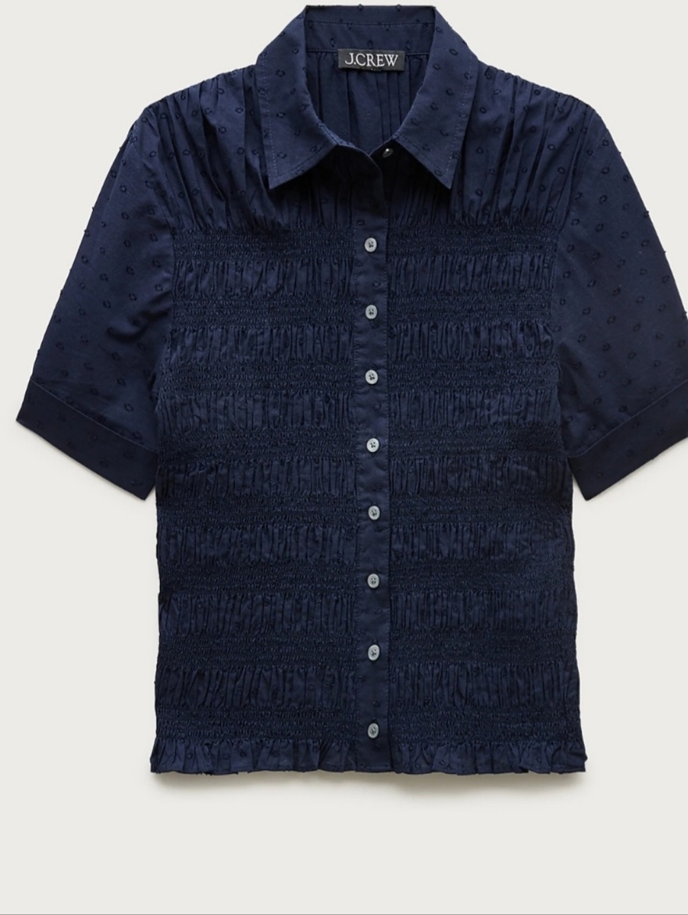 J. Crew Navy Short-Sleeve Smocked Button Front Top NWT Size S